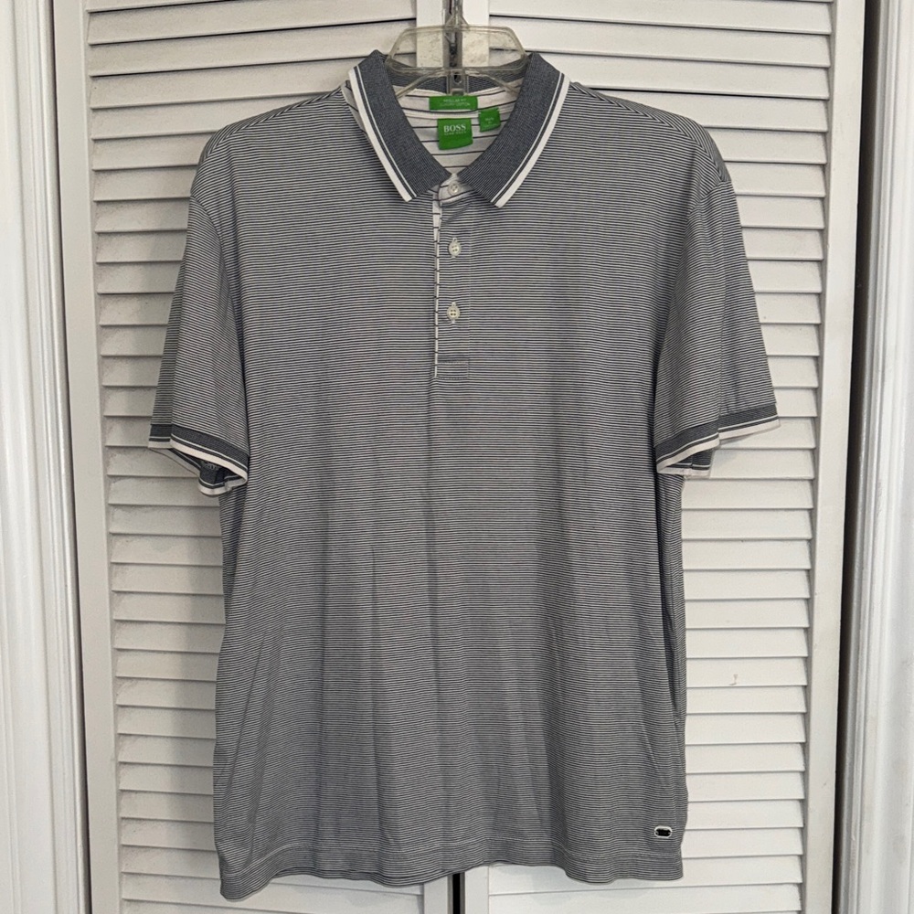 Boss by Hugo Boss Men's Striped Gray Polo Shirt - L